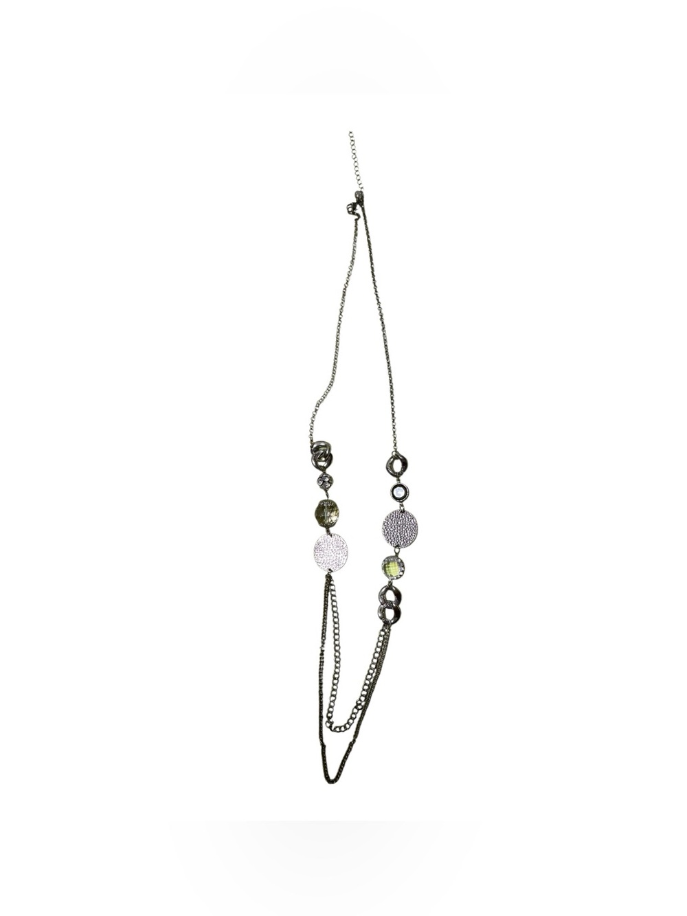 Cookie Lee Long Statement Necklace Gunmetal Crystal Chain Tassel Pendant